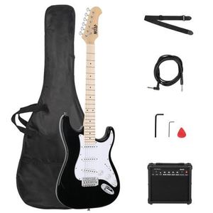 GUITARE FCH Pack Basse électrique Noir et Blanc - Guitare électrique Kit Complet Amplificateur de 20 W