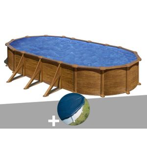 PISCINE Kit piscine acier aspect bois Gré Mauritius ovale 7,44 x 3,99 x 1,32 m + Bâche hiver Aspect Bois