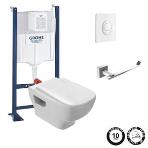 WC - TOILETTES Pack WC suspendu sans bride JACOB DELAFON Struktura + Bati-support GROHE + plaque Start blanc + porte-rouleau carré