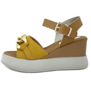 Sandales à Talon Compensé BORN - Cuir Marron Rouille - Taille 10M - Occasion Très Bon état