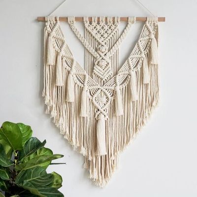 Décoration Murale En Macramé Bohème - Tissée à La Main En Bois, 40x70 Cm, Avec Longs Glands