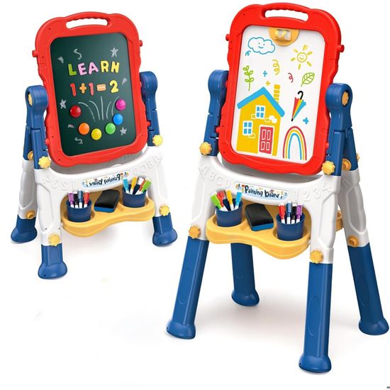 Chevalet Peinture Enfant Double Face Robot – Tableau Noir/Blanc + Papier – Réglable En Hauteur Avec Accessoires – Dès 2 Ans