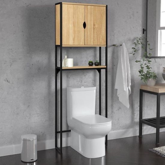 Meuble Rangement DETROIT Pour Dessus Machine à Laver - Étagères Et Barre Penderie - Style Industriel