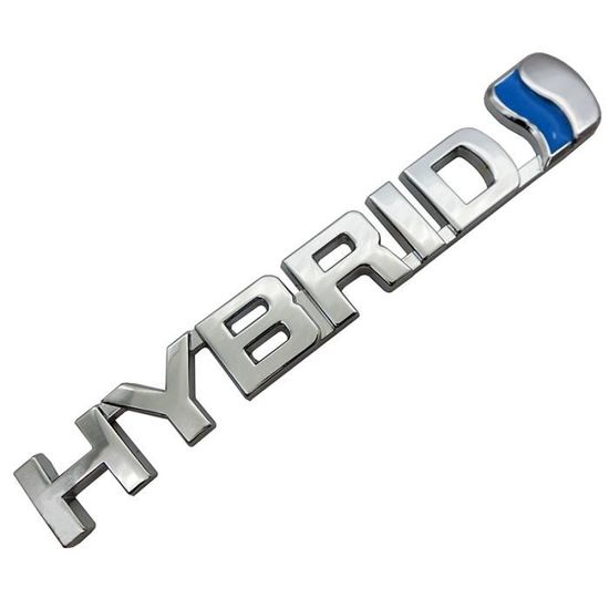 Autocollant Emblème Voiture 3D HYBRID Métal - Adhésif Fort - Design Bleu Ou Rouge - Universel Pour Capot/Coffre
