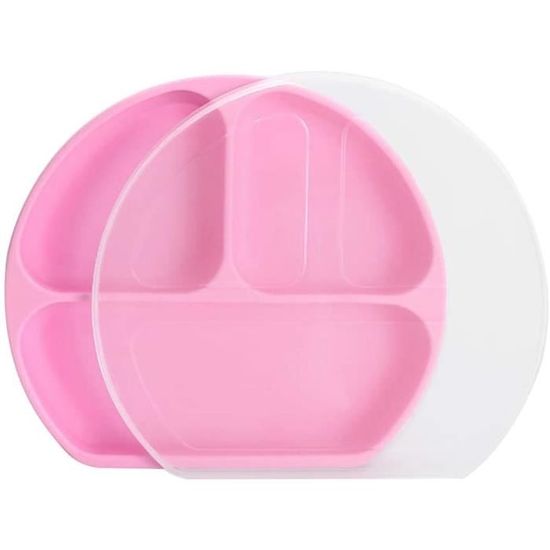 Orange Manyo Assiette à Ventouse pour Bébé Plateau Enfant Repas Assiette 4 Compartiment- Cochon Mignon Ventouse en Silicone Rond 