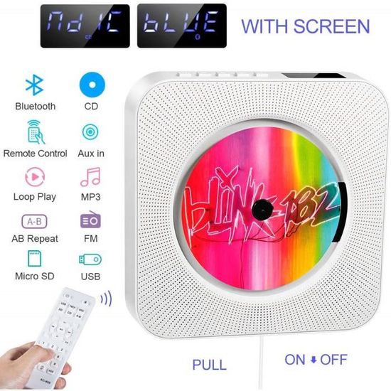 Lecteur de CD Portable, Haut-Parleur HiFi intégré, Lecteur de Musique MP3 Bluetooth avec Fixation Murale au Mur 