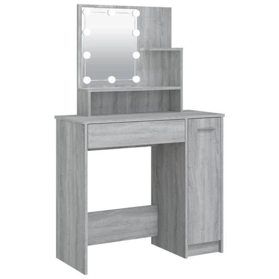 Coiffeuse Moderne LED – Noir – 86x35x136 Cm – Meuble Salle De Bain