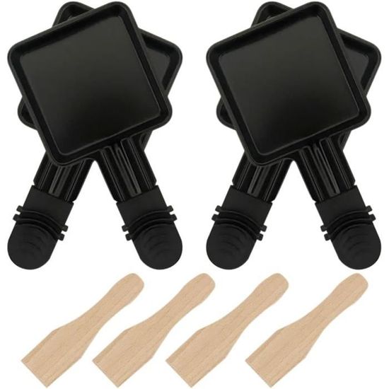 Lot De 4 Poêlons à Raclette Carrés Anti-adhésifs + 4 Spatules En Bois - Compatible Plupart Des Appareils