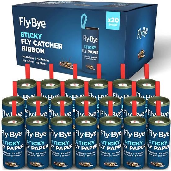 FlyBye 20x Rubans Attrape Mouche Anti Moucherons Interieur Cuisine