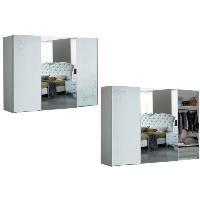 BILITYS LAQUÉ BLANC ET ARGENT CHAMBRE À COUCHER DESIGN : L'Armoire 3 Portes Coulissantes