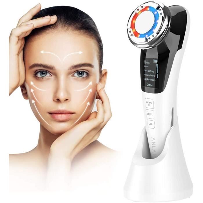 Appareil Anti Rides Visage, ANLAN Appareil Massage Soin Visage Chaud et Froid Dispositif de Beauté Ultrasonique LED Lumière Appareil