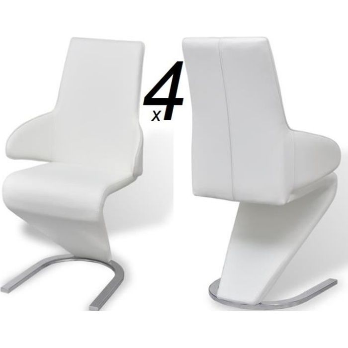 Ensemble 4 chaises en simili cuir de cuisine salon salle à manger Design blanc