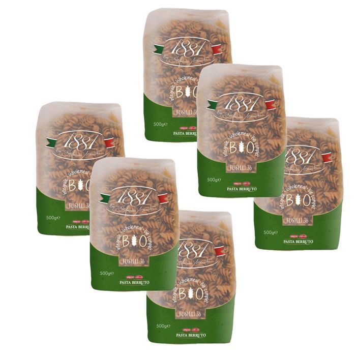 Lot 6x Pâtes blé complet Fusilli n°36 BIO - 1881 Pasta Berruto - paquet 500g