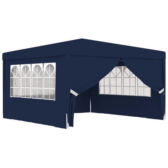 Tente de réception Tonnelle de jardin, Pavillon de Jardin avec parois latérales 4x4 m Bleu 90 g-m²