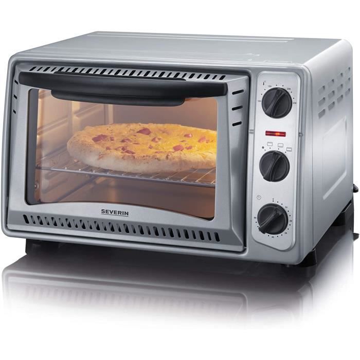 SEVERIN Mini-Four 20 L, Inclus : Grille et Lèche frites, Minuteur 60 min, 1 500 W, Inox/Noir, TO 2045