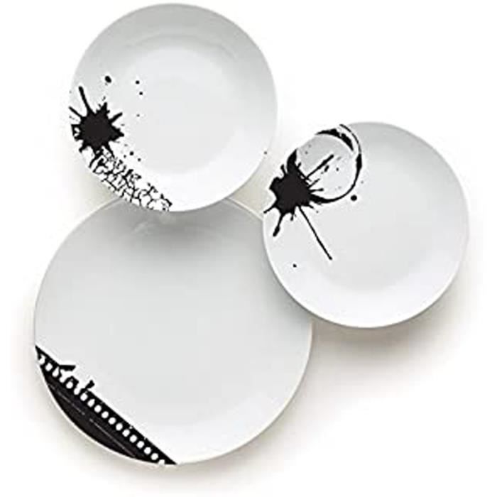 Excelsa Ciak Service De Table En Porcelaine De 18 Pièces Blanc-Noir
