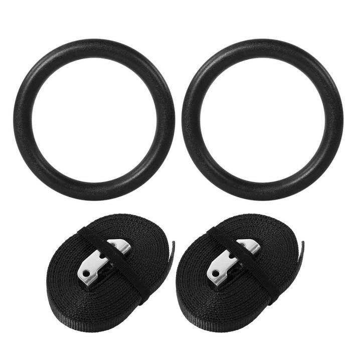 ABS Gymnastic Rings Gym Fitness Training Exercise Tool avec sangles noires -RUR # 90