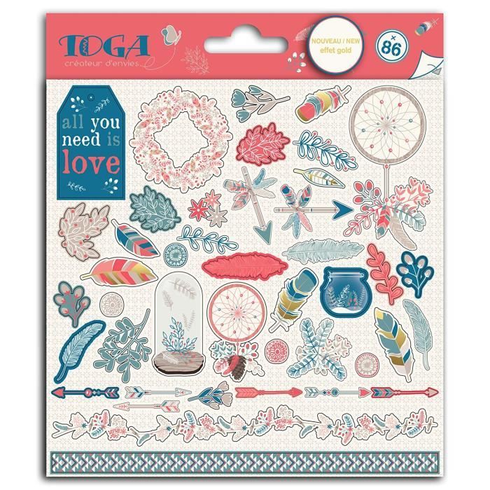 Toga Hygge Autocollant Mural Adhésif, Papier, Rouge-Bleu-Beige, 15 x 15 cm