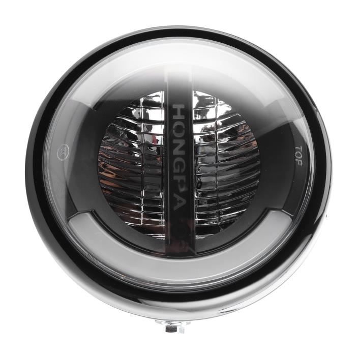 Zerodis phare à LED 7in Vintage LED phare feux de croisement diurnes anneau clignotant pour moto (boîtier noir brillant)