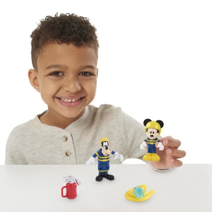 Mickey, 2 figurines articulées 7,5 cm avec accessoires, Thème Pompier, Jouet pour enfants dès 3 ans, MCC044