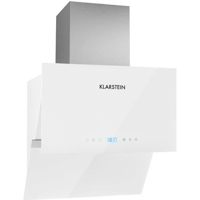 Klarstein Aurea VII - Hotte aspirante design moderne épuré avec panneau tactile et télécommande (60cm, 550m³-h, timer) - verre blanc
