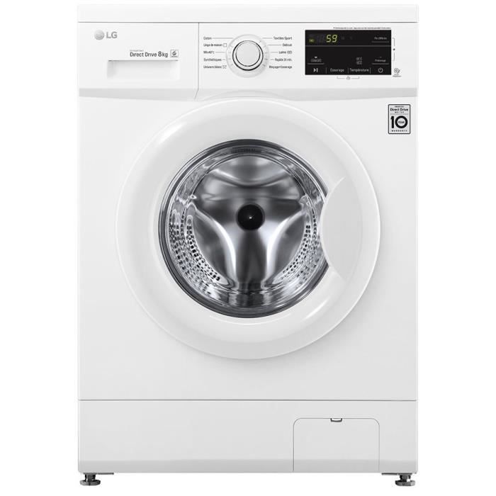 Lave-linge hublot LG F84J30WH - 8 kg - Moteur induction - Classe A+++ - 1400 tours/min - Blanc