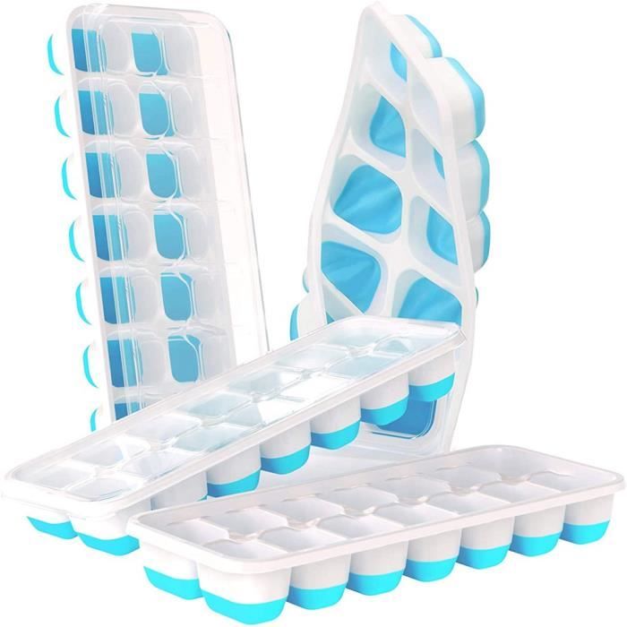 4 Paquets Bac à glaçons Silicone 14 Blocs Glaçons, pour Whisky, Cocktails, Boissons, sans BPA, LFGB, Bleu