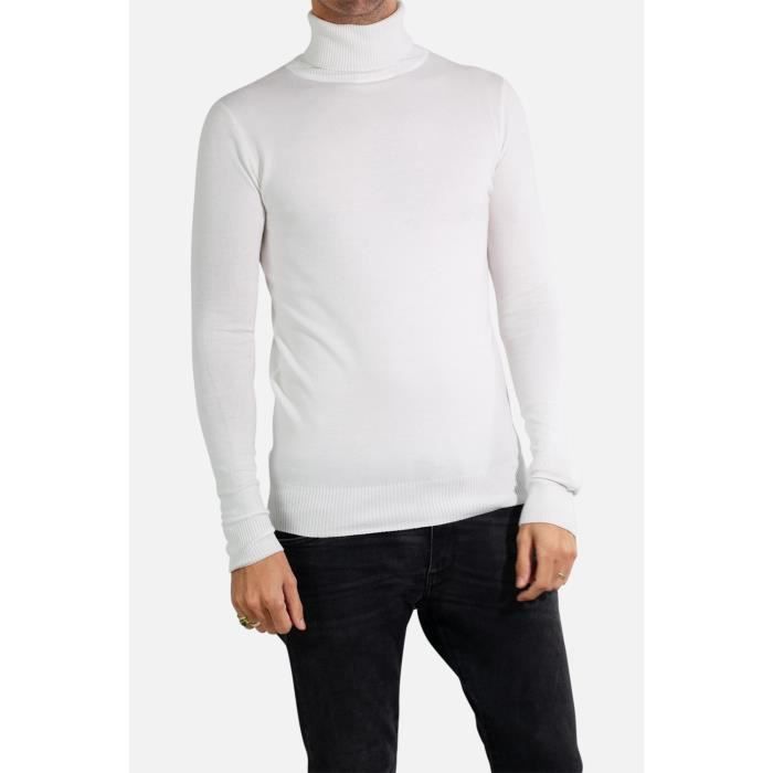 Pull manches longues col roulé Homme Blanc