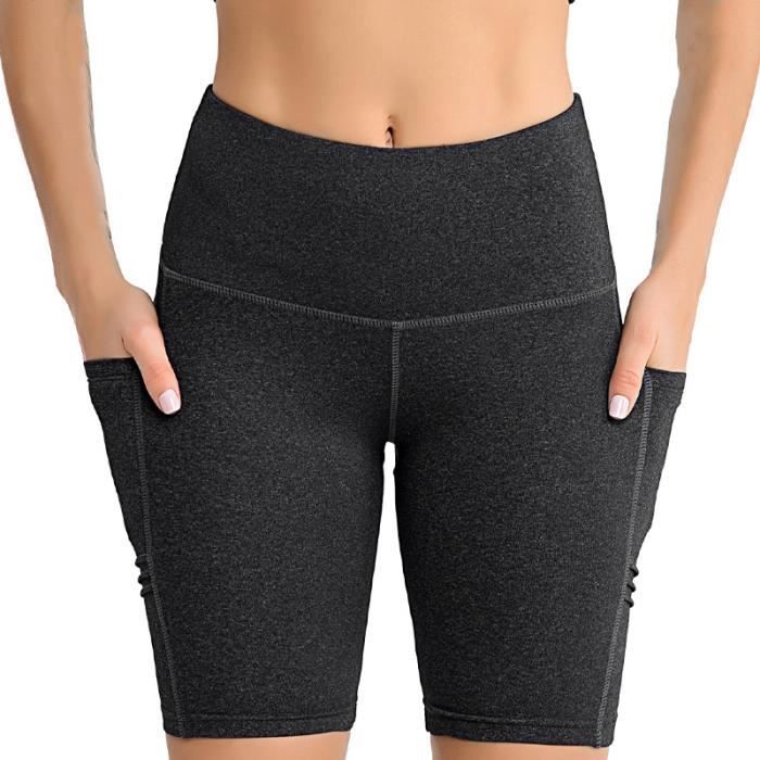 Taille Haute éLasticité Yoga Shorts Leggings de Sport EntraîNement sur Leggings de Poche Fitness Sports Gym Running Yoga Shorts