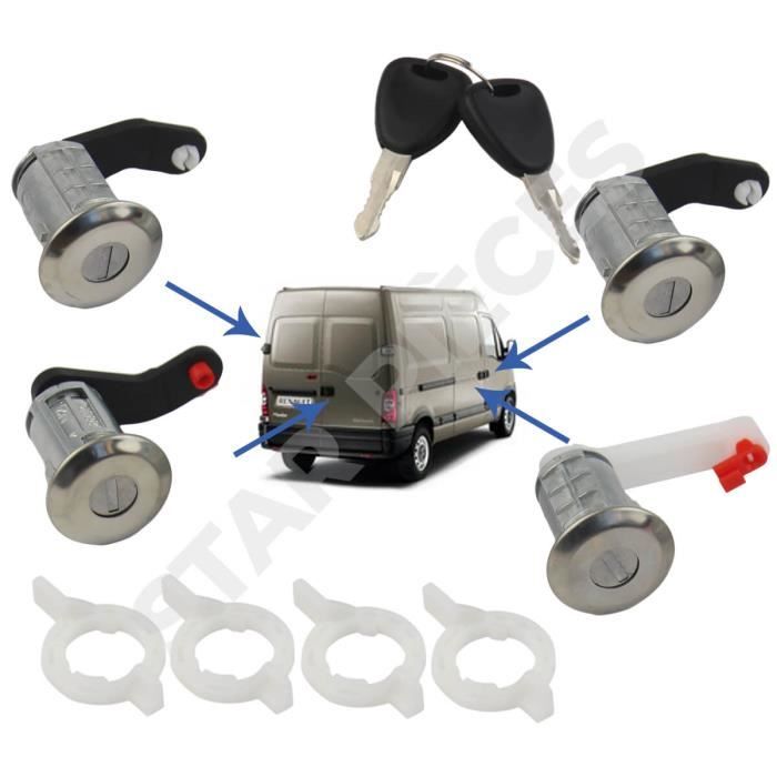 Lot de 4 serrures pour Master 2, Mascott, Movano A et Interstar (1998-2010) convient pour toutes portes. Vendu avec double de clé