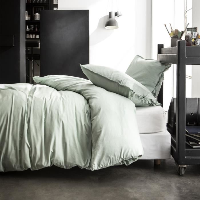 Housse de couette et taie d'oreiller Today 100% coton lavé Celadon Terra Rosa - taille:220 x 240 cm
