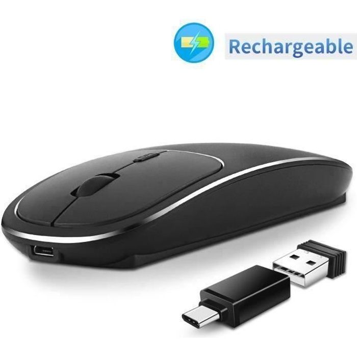 Souris sans fil rechargeable, souris pour ordinateur portable en métal 2.4G silencieuse sans fil, souris USB portable mince
