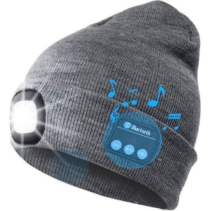 LED Bluetooth Bonnet Lumineux gris, Rechargeable USB Rechargeable Musical Running Chapeau Ultra Lumineux 4 LED Lampe Étanche Utilisa