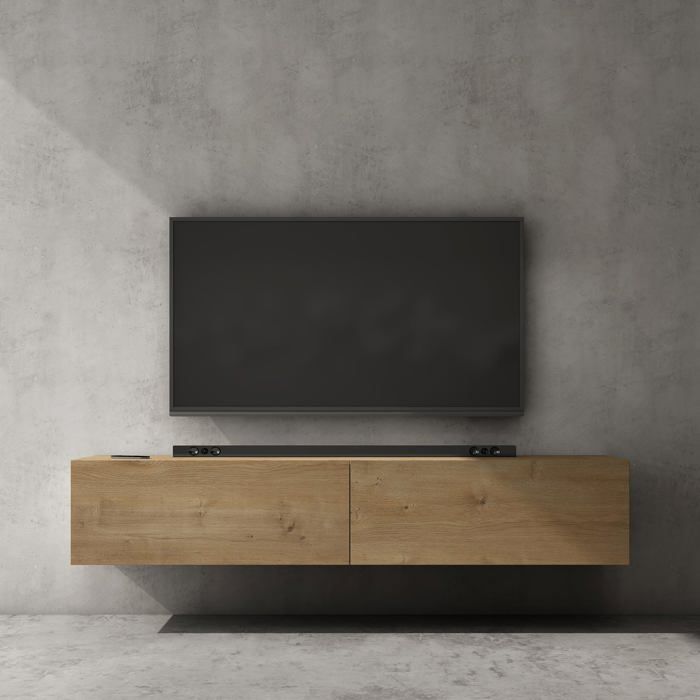 doporro Meuble TV Bas 160 cm Armoire TV Marron Clair Table de Télévision Salon avec 2 Portes Meuble TV Suspendu MBTV02