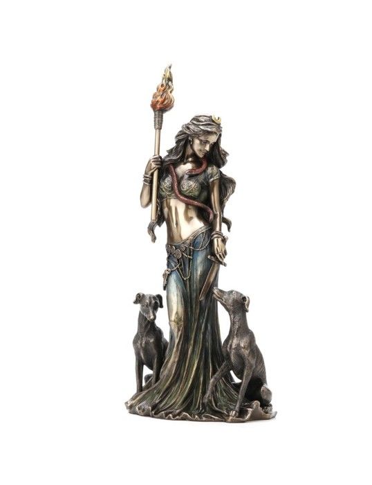 Statue D'Hécate Déesse Grecque En Résine Avec Son Chien - Dimensions 10x20 Cm - Décoration Autel, Sorcellerie, Maison