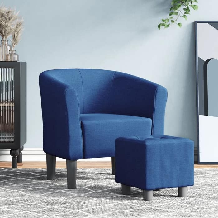 chic fauteuil salon moderne fauteuil cabriolet avec repose-pied bleu tissu design3668