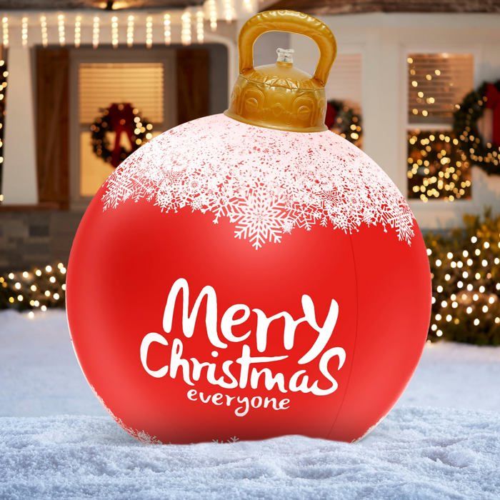 Boule De Noël Gonflable Géante 60 Cm - PVC, Motifs Flocons/élans/sapins, Sans Lumière, Pour Extérieur