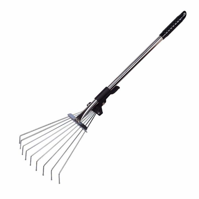 Râteau à Feuilles Réglable VEVOR 18 Dents Métalliques - Manche Télescopique 82-141 Cm - Tête 19,5-43,5 Cm