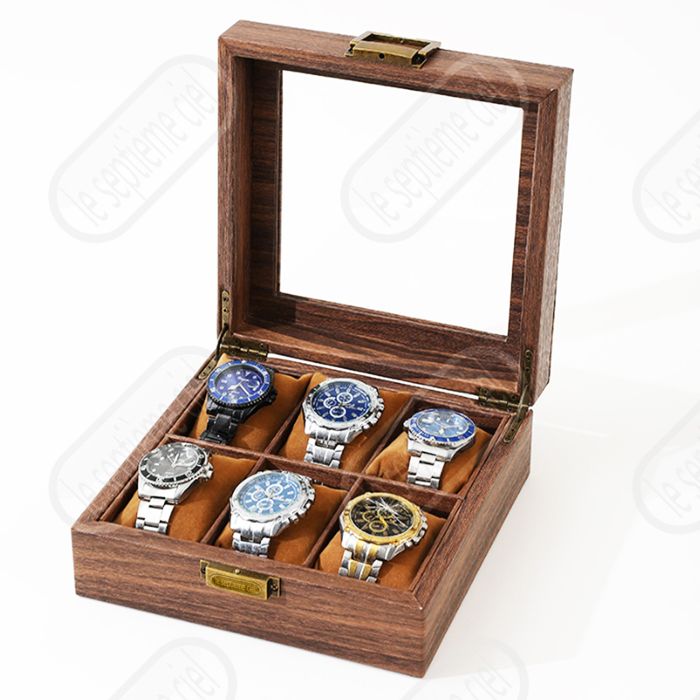 Boîte à Montres En Bois 6 Emplacements - Avec Tiroir Et Couvercle En Verre - Fabriquée à La Main - 7