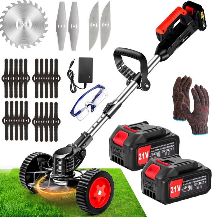 Débroussailleuse Sans Fil 21V – Batterie 3.0 Ah Incluse – Tige Télescopique (100-135 Cm) – 10 Accessoires – Parfaite Pour Le Jardin Et La Pelouse