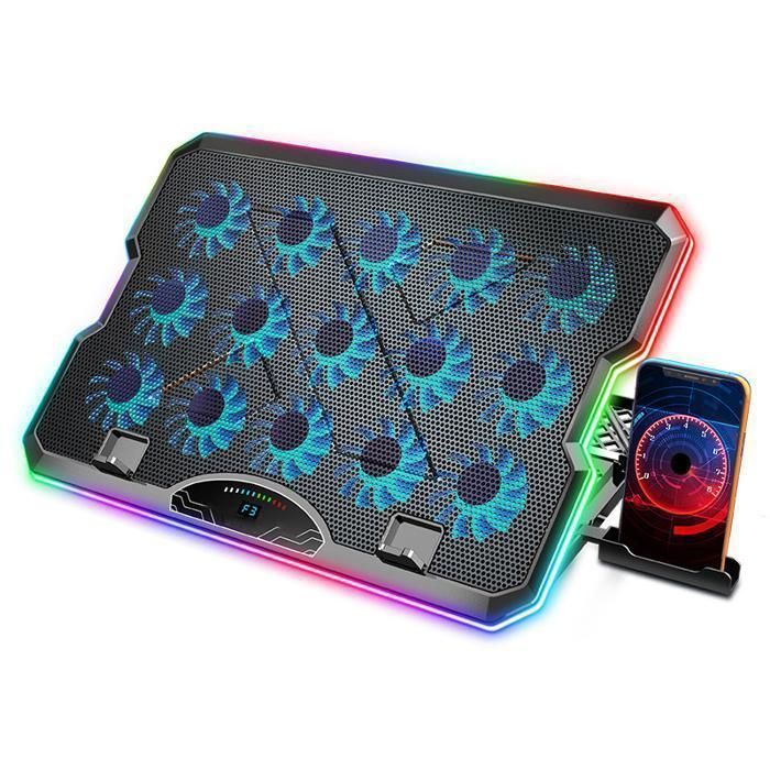 Refroidisseur Ordinateur Portable – Refroidissement Ultra Rapide – RGB – 15 Ventilateurs Silencieux – Convient pour 12.1-17.3