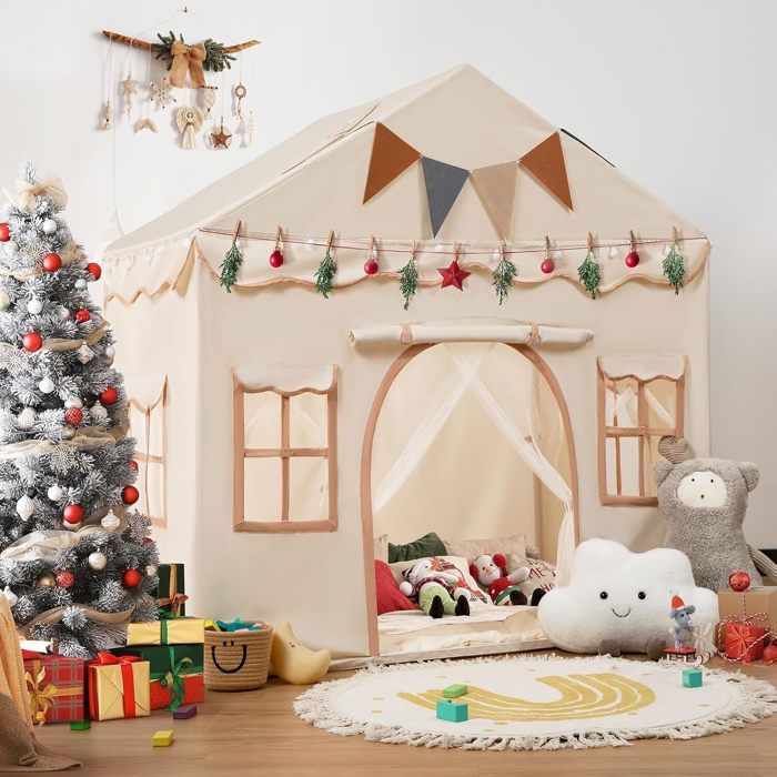 Tente Enfant - Cabane Enfant Exterieur - avec Tapis Rembourré et Drapeaux - Idéal pour la Décoration de Chambre denfants et Fête