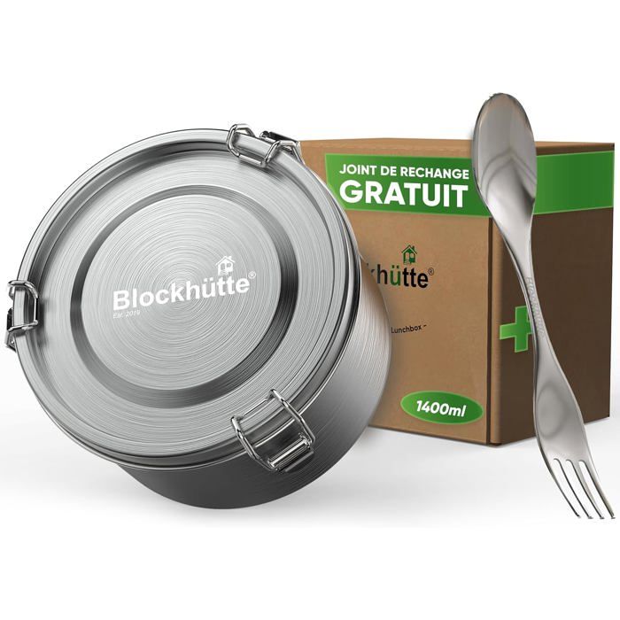 Bento Lunch Box Inox Ronde I 1800Ml I Avec Cuillère Et 2 Joints I Lunchbox, Boîte Bento