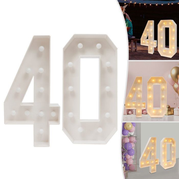 Pièce Décoratif Numérique (40) - Objet Décoratif Lumineux LED pour 40e Anniversaire de Fête - Boîte Numérique 40 Stéréoscopique