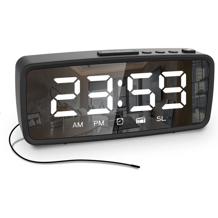 Radio-rveil numrique pour chambre coucher avec Radio FM Snooze affichage 1224 heures petite horloge de bureau noir