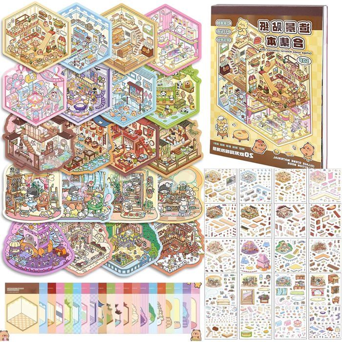 Meilleurs prix pour TRAHOO-Autocollants de Scène pour Enfants & Adultes 3D House Stickers DIY Scene Miniature Autocollants 20 Set Maison Livre [J535]