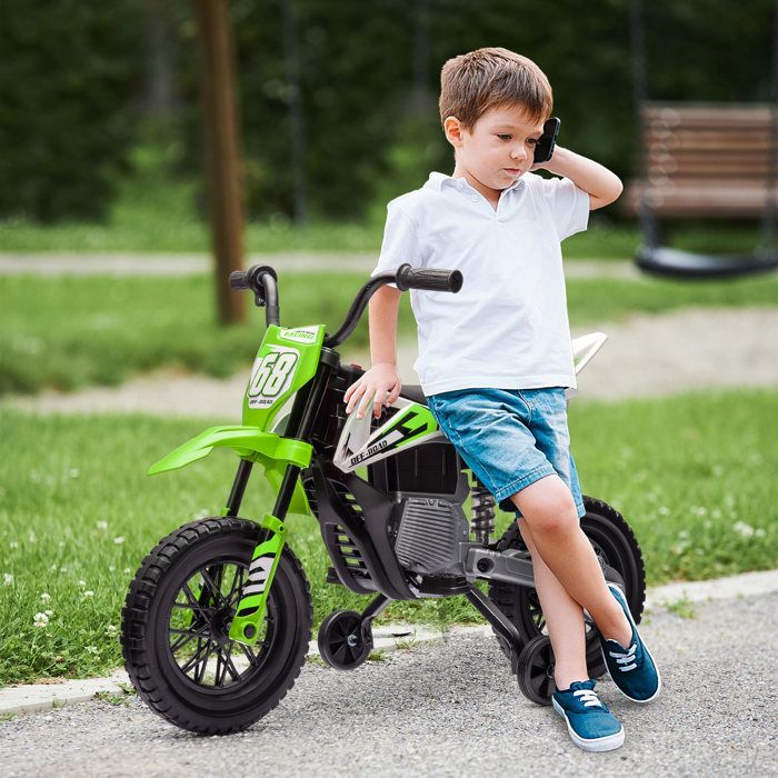 Moto électrique pour enfant moto cross pour enfants de 3 à 6 ans 2 moteurs 12V vitesse max. 5 km/h vert