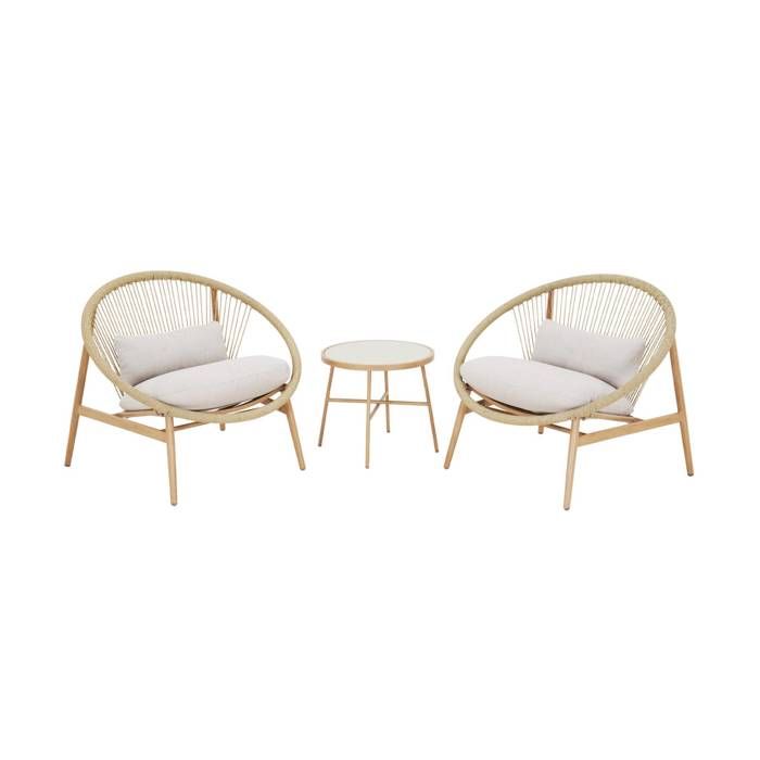 Set de 2 fauteuils de jardin avec table acier et rotin NAROLA