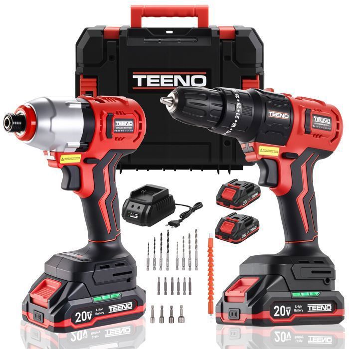 Kit Outils Électriques Sans Fil 20V Perceuse Visseuse MultifonctionMoteur Brushless 2 Vitesses Variables Coffret Complet