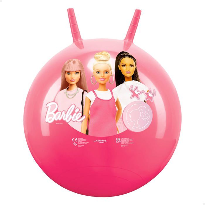 Ballon sauteur Barbie - John - Ø 45-50 cm - Rose - Poignées pour saccrocher - Facile à gonfler - Robuste